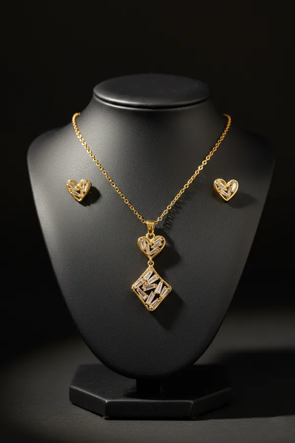 Gold_Plated_Crystal_Heart_And_Diamond_Pendant_Necklace_With_Matching_Earrings_Set_For_Women