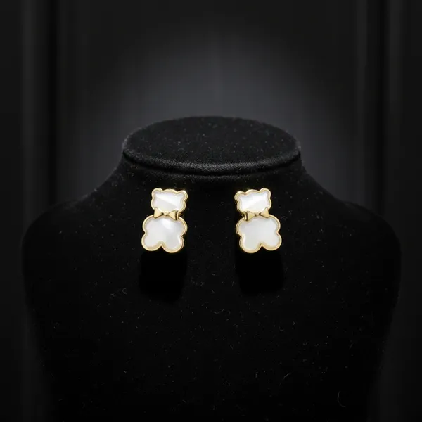 White_Cat_Shaped_Gold_Plated_Stud_Earrings_For_Women