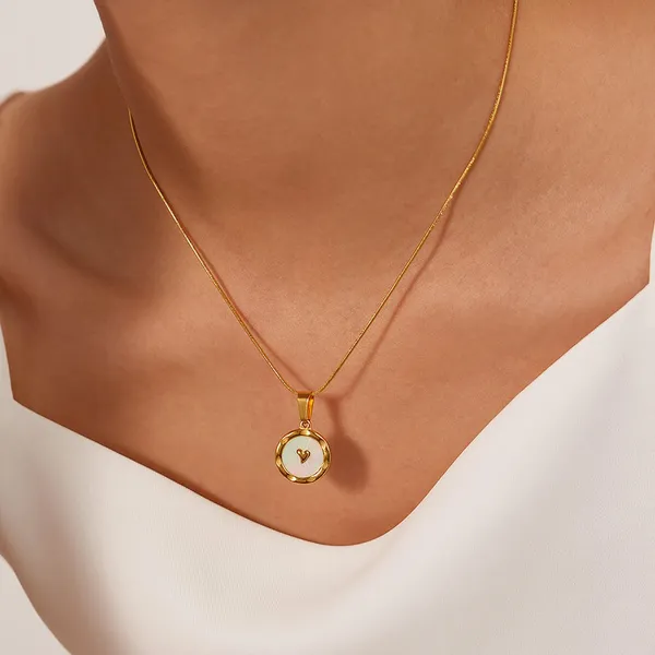 White_And_Gold_Plated_Heart_Pendant_Necklace_With_Enamel_For_Women