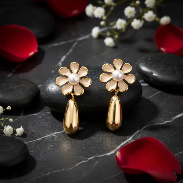 Golden_Flower_Drop_Earrings_With_Pearl_Center_For_Women