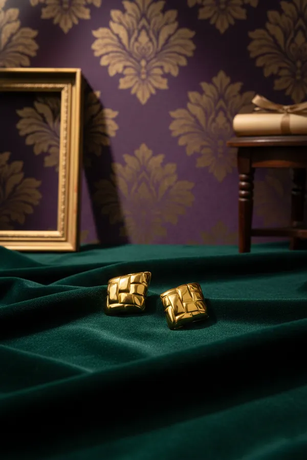 Gold_Plated_Quilted_Square_Stud_Earrings_For_Women