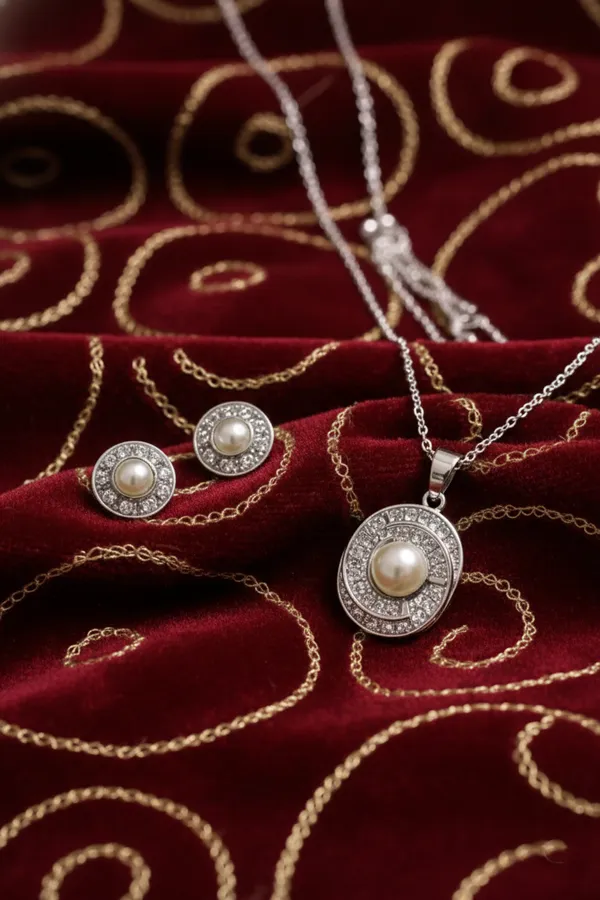 White_Elegant_Pearl_And_Crystal_Jewelry_Set_Necklace_Earrings_For_Women