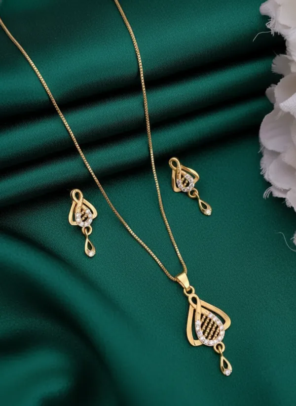 Gold_Plated_Cz_Stone_Pendant_Necklace_Set_With_Earrings_For_Women