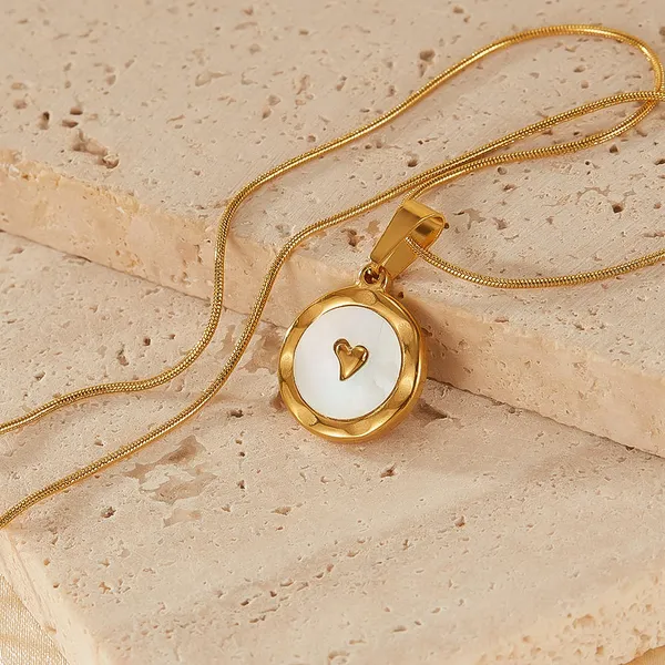 White_And_Gold_Plated_Heart_Pendant_Necklace_With_Enamel_For_Women