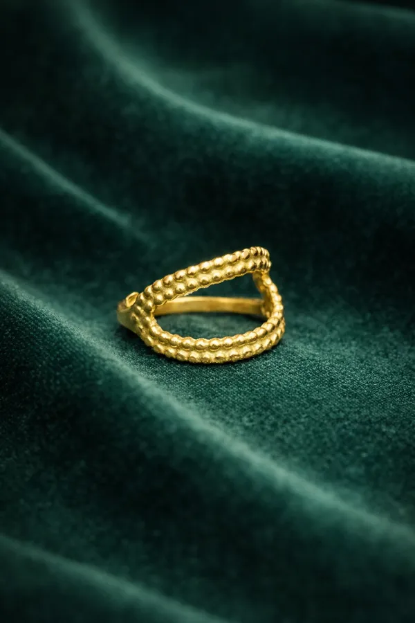 Golden_Gold_Beaded_Double_Band_Ring_Modern_Open_Design_Adjustable_Fashion_For_Women