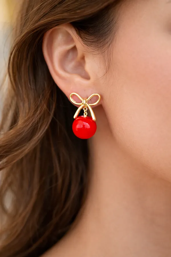 Red_Elegant_Cherry_Drop_Earrings_With_Golden_Bow_For_Women