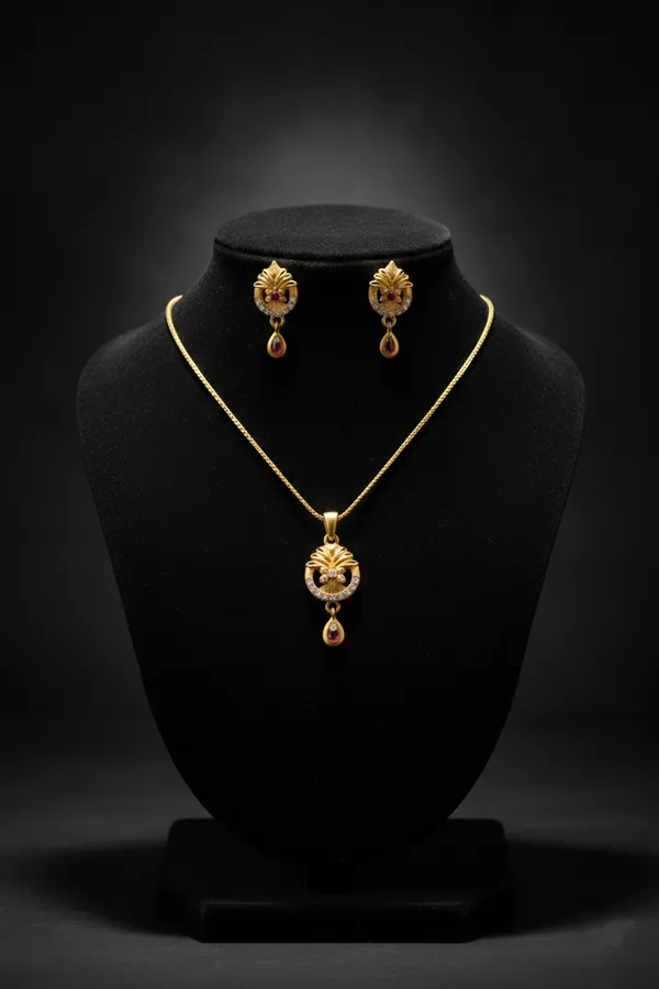 Gold_Plated_Peacock_Design_Pendant_Set_With_Red_Stone_Drop_For_Women