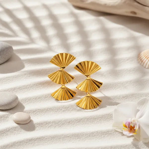 Golden_Triple_Tier_Gold_Plated_Fan_Shaped_Statement_Earrings_For_Women