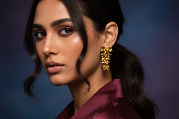 Golden_Triple_Bow_Drop_Earrings_Gold_Plated_For_Women