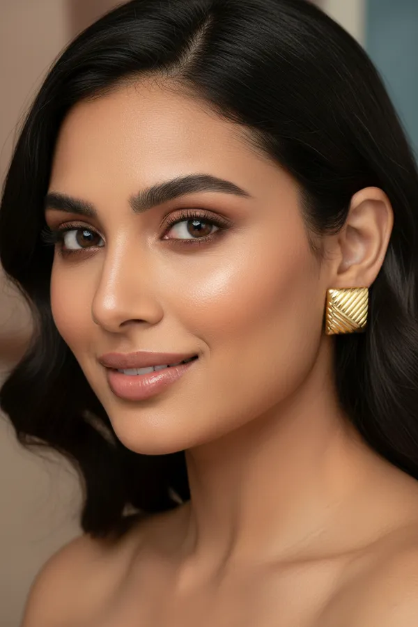 Gold_Plated_Rectangular_Striped_Stud_Earrings_For_Women