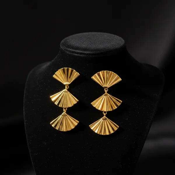 Golden_Triple_Tier_Gold_Plated_Fan_Shaped_Statement_Earrings_For_Women