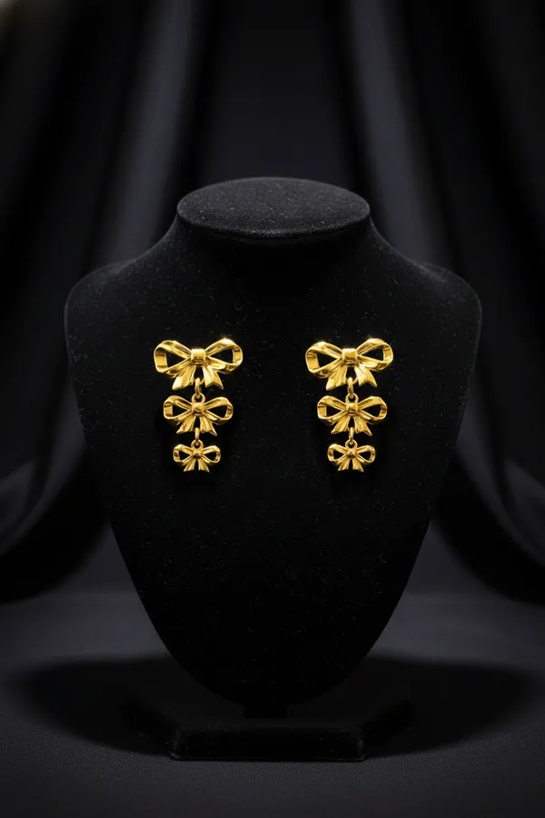 Golden_Triple_Bow_Drop_Earrings_For_Women