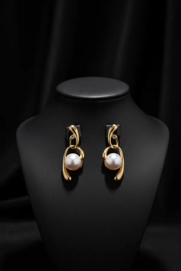 White_Golden_Wave_Pearl_Drop_Earrings_Elegant_Gold_Plated_Stud_With_For_Women