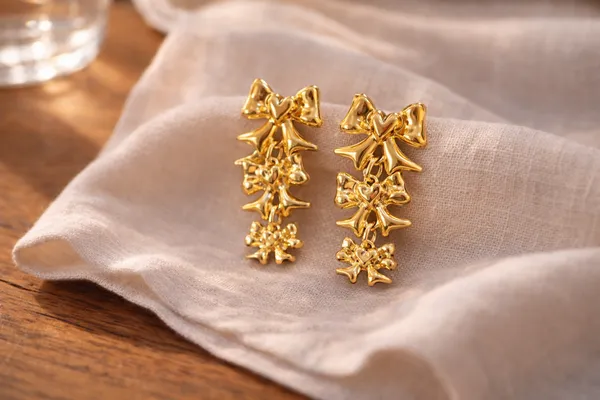 Golden_Triple_Bow_Drop_Earrings_Gold_Plated_For_Women