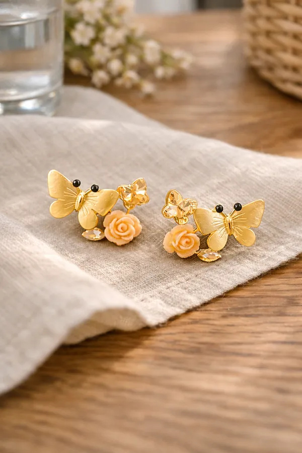 Golden_Butterfly_And_Rose_Stud_Earrings_With_Crystal_Accents_For_Women