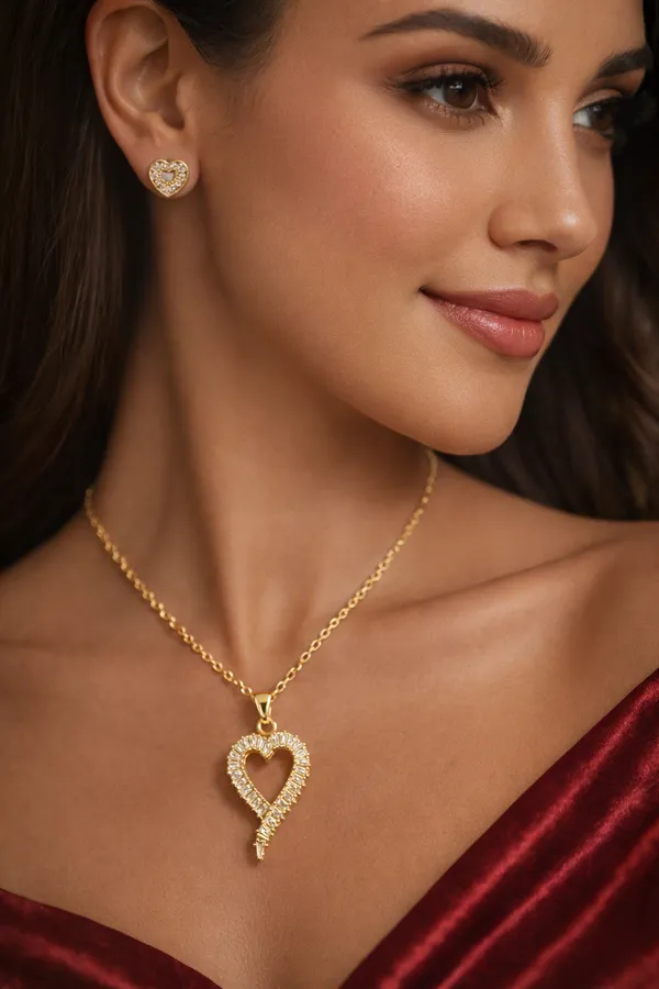 Golden_Elegant_Heart_Shaped_Cz_Necklace_And_Earring_Set_Gold_Plated_Jewelry_For_Women