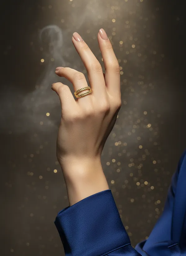 Golden_Gold_Beaded_Double_Band_Ring_Modern_Open_Design_Adjustable_Fashion_For_Women