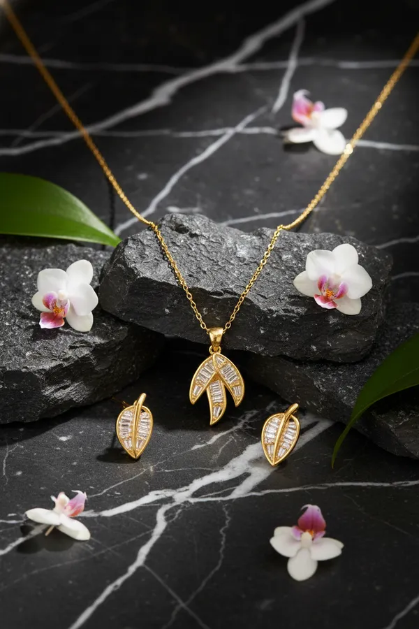 Golden_Leaf_Design_Jewelry_Set_Necklace_With_Matching_Earrings_For_Women
