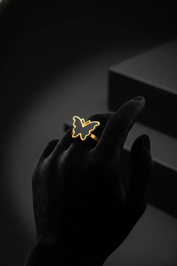 Black_Elegant_Butterfly_Gold_Plated_Adjustable_Ring_For_Women