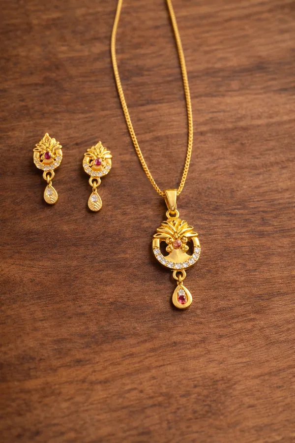 Gold_Plated_Peacock_Design_Pendant_Set_With_Red_Stone_Drop_For_Women