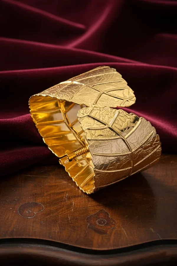 Golden_Textured_Gold_Leaf_Design_Wide_Cuff_Bracelet_For_Women