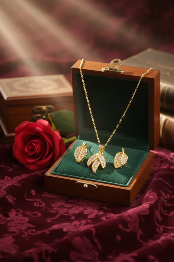 Golden_Leaf_Design_Jewelry_Set_Necklace_With_Matching_Earrings_For_Women