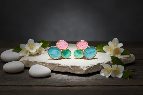 Multicolour_Pastel_Pink_And_Blue_Geometric_Circle_Stud_Earrings_With_Gold_Specks_For_Women