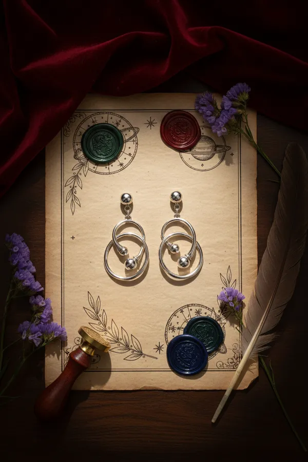 Silver_Interlocking_Circle_Tone_Drop_Earrings_With_Ball_Accents_For_Women