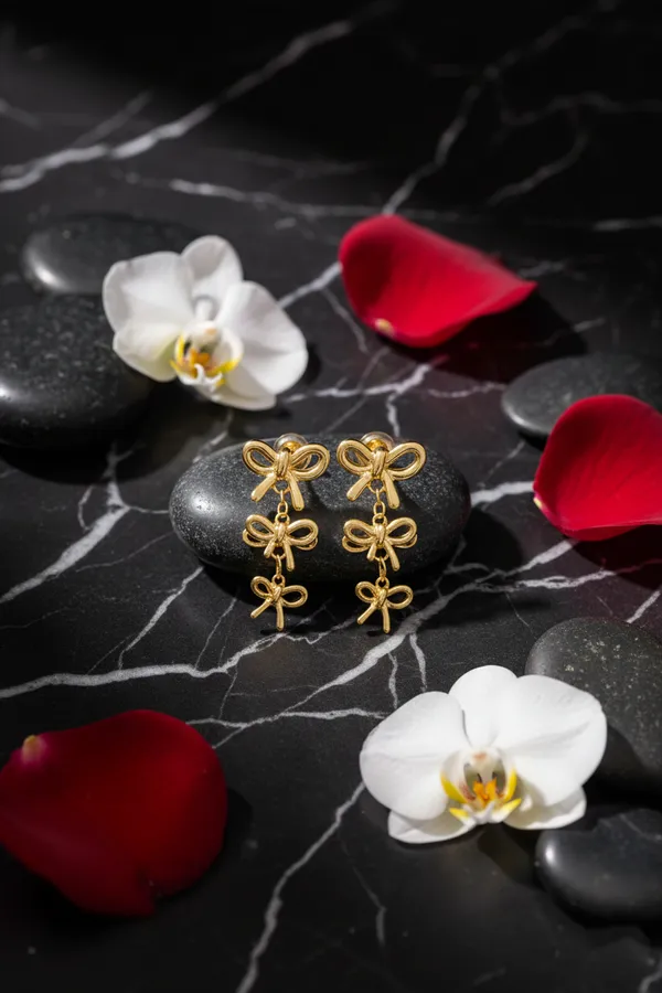Golden_Triple_Bow_Drop_Earrings_For_Women