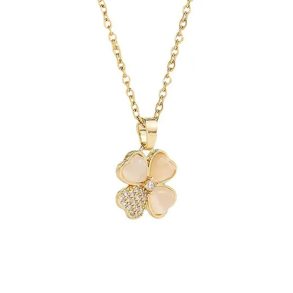 White_Gold_Plated_Four_Leaf_Clover_Pendant_Necklace_With_Cat_Eye_Stones_For_Women