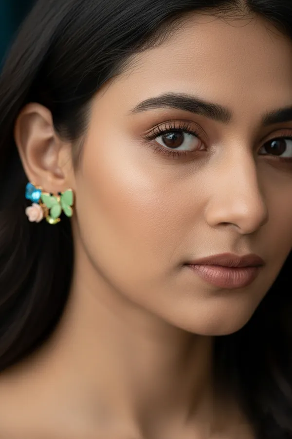 Multicolour_Butterfly_And_Floral_Stud_Earrings_Green,_Pink_Blue_For_Women