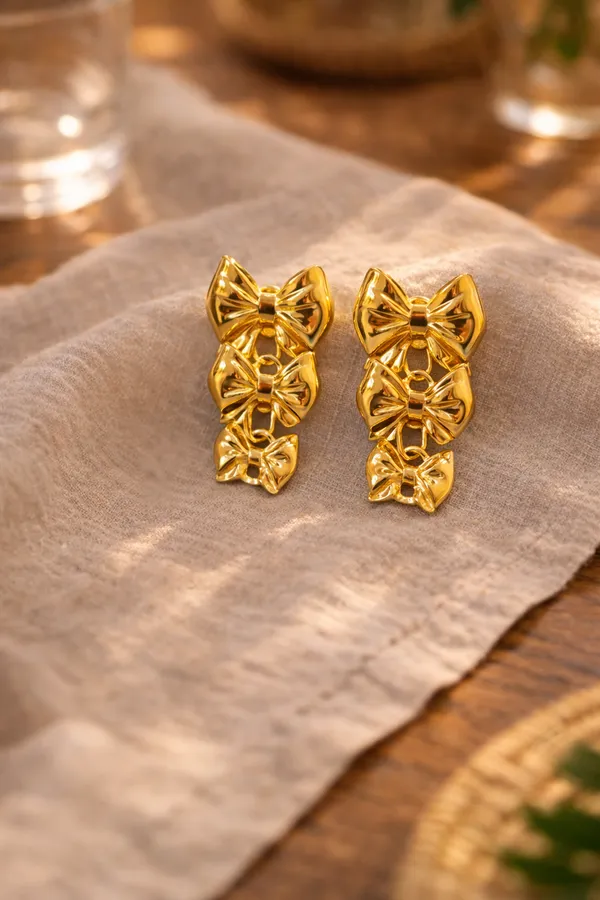 Golden_Triple_Bow_Gold_Plated_Drop_Earrings_For_Women