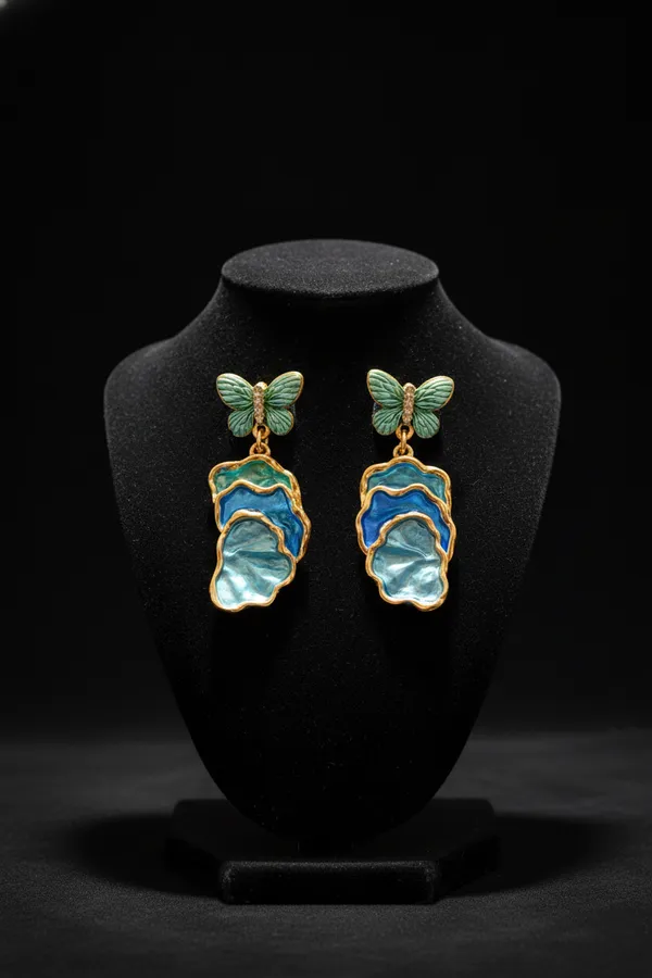 Blue_Butterfly_Shell_Drop_Earrings_Gold_Plated_Enamel_Statement_Jewelry_For_Women