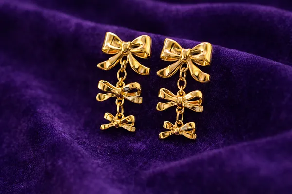 Golden_Triple_Bow_Drop_Earrings_Gold_Plated_Dangle_For_Women