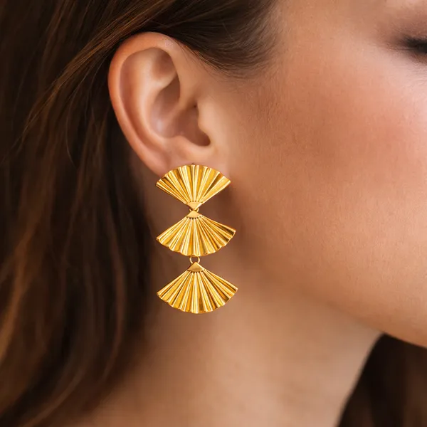 Golden_Triple_Tier_Gold_Plated_Fan_Shaped_Statement_Earrings_For_Women