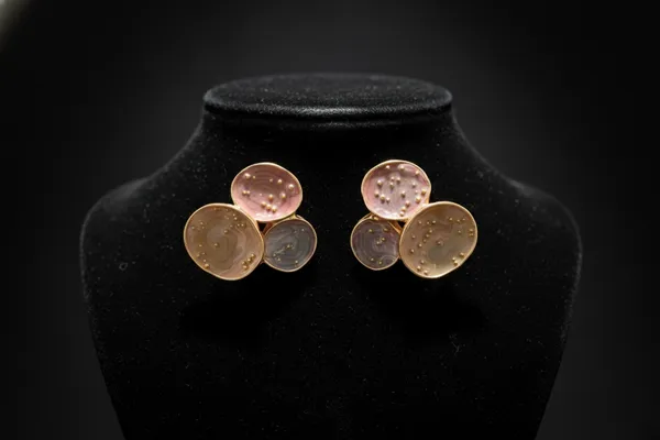 Pink_Multi_Circle_Resin_Stud_Earrings_With_Gold_Plating_For_Women