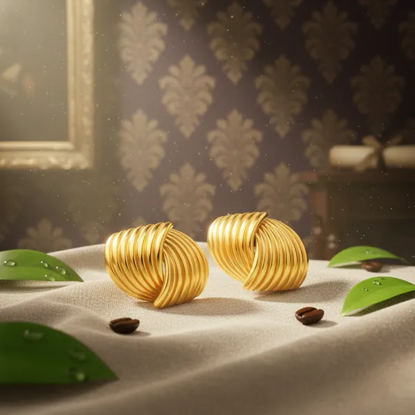 Golden_Elegant_Gold_Plated_Ribbed_Shell_Stud_Earrings_For_Women