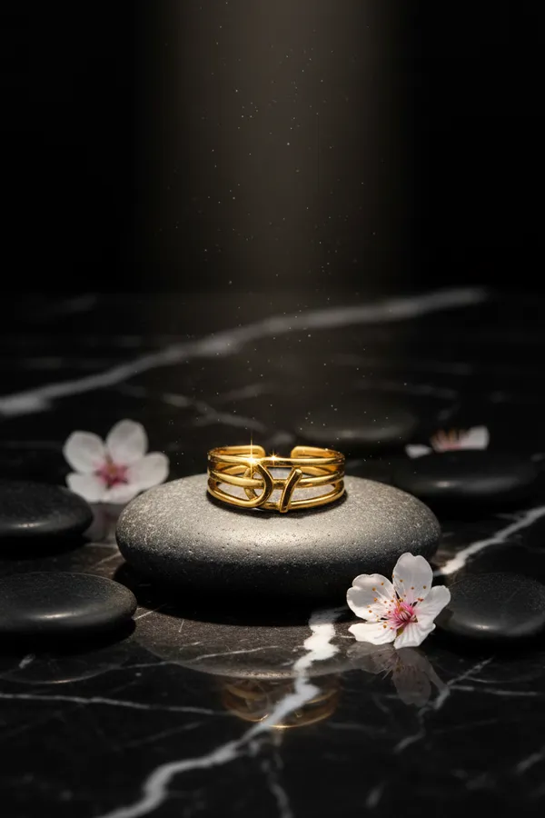 Golden_Elegant_Gold_Plated_Adjustable_Knot_Ring_For_Women