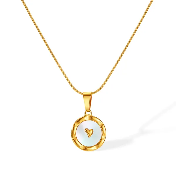 White_And_Gold_Plated_Heart_Pendant_Necklace_With_Enamel_For_Women
