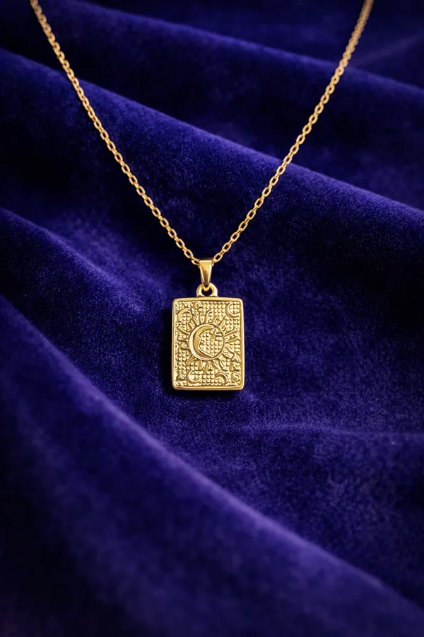 Gold_Plated_Crescent_Moon_Rectangular_Pendant_Necklace_For_Women