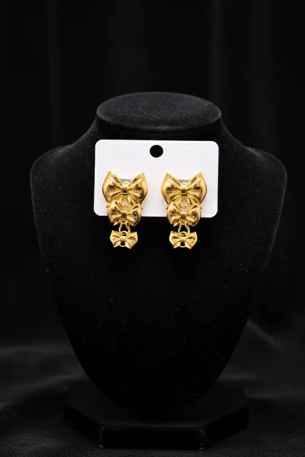 Golden_Triple_Bow_Gold_Plated_Drop_Earrings_For_Women
