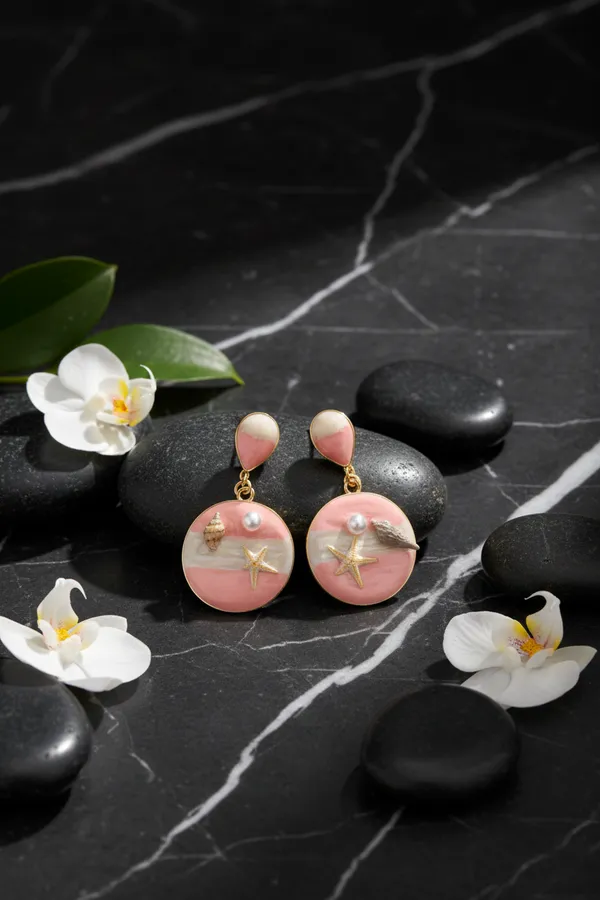 Pink_Seashell_Starfish_Drop_Earrings_With_Pearl_And_Shell_Accents_For_Women