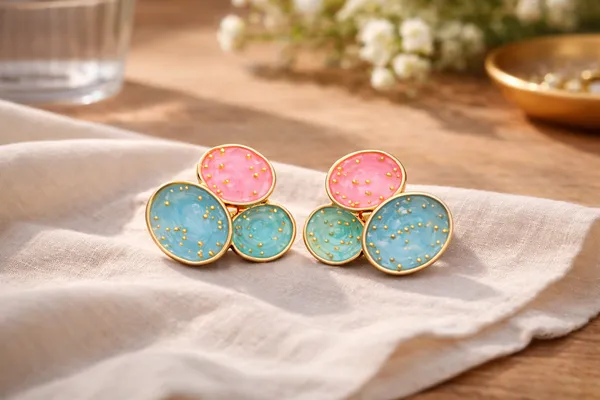 Multicolour_Pastel_Pink_And_Blue_Geometric_Circle_Stud_Earrings_With_Gold_Specks_For_Women