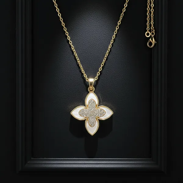 Off_White_Elegant_Enamel_Flower_Pendant_Necklace_With_Gold_Finish_For_Women