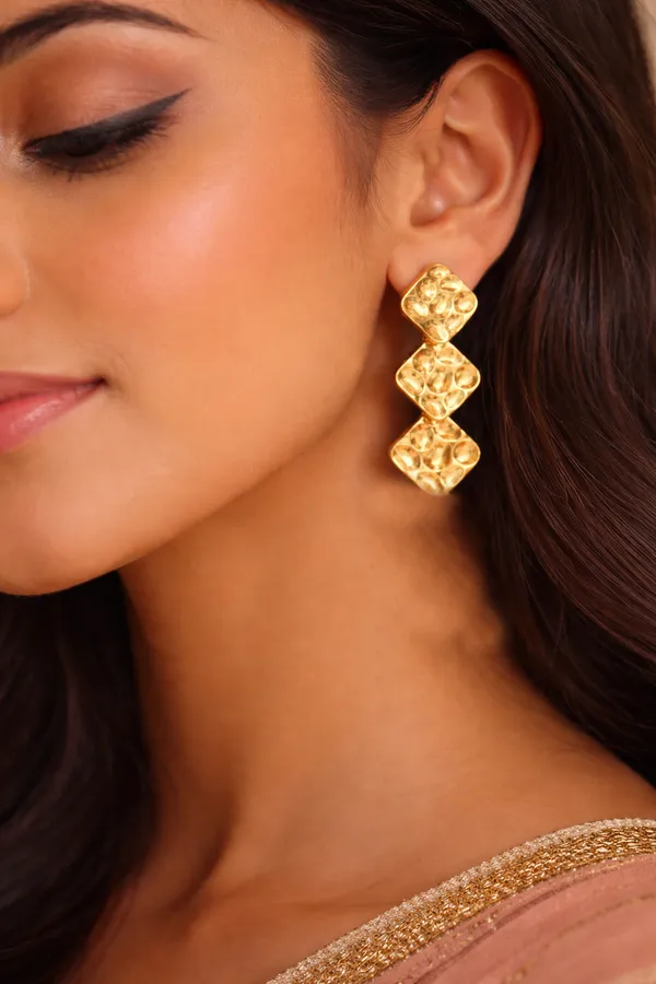 Gold_Plated_Textured_Square_Drop_Earrings_For_Women