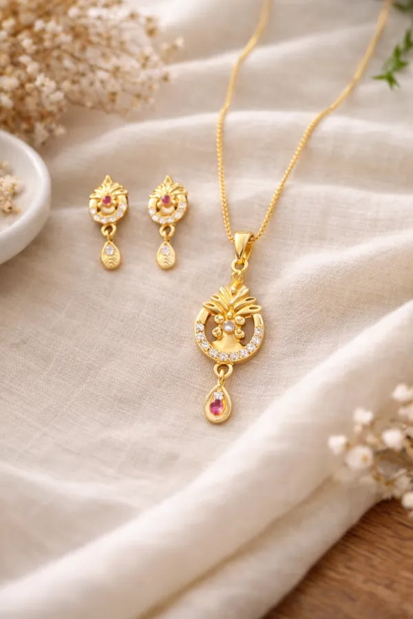 Gold_Plated_Peacock_Design_Pendant_Set_With_Red_Stone_Drop_For_Women
