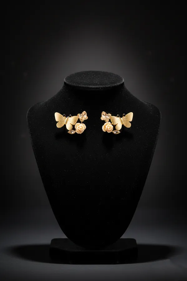 Golden_Butterfly_And_Rose_Stud_Earrings_With_Crystal_Accents_For_Women