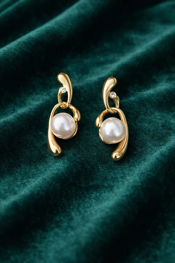 White_Golden_Wave_Pearl_Drop_Earrings_Elegant_Gold_Plated_Stud_With_For_Women