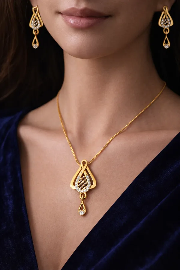 Gold_Plated_Cz_Stone_Pendant_Necklace_Set_With_Earrings_For_Women