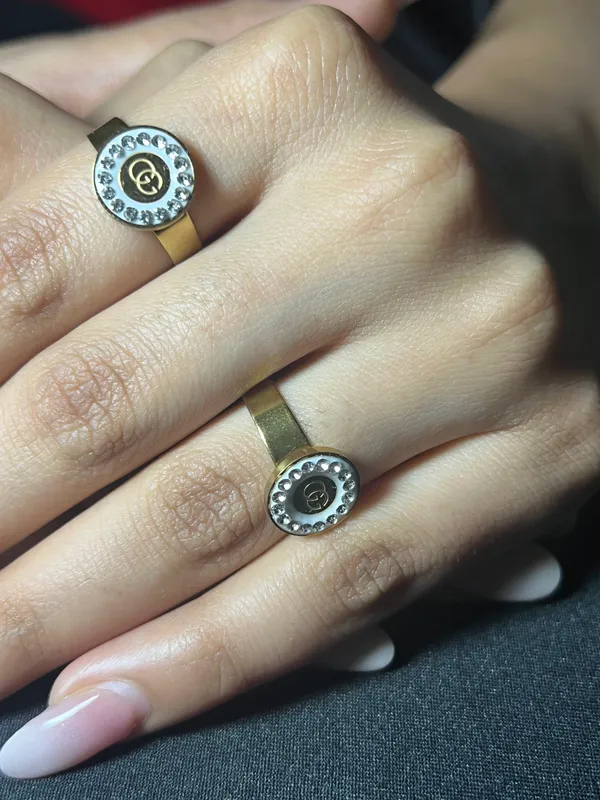 White_And_Light_Orange_Interlocking_Gg_Logo_Ring_With_Crystal_Border_Adjustable_Fashion_For_Women